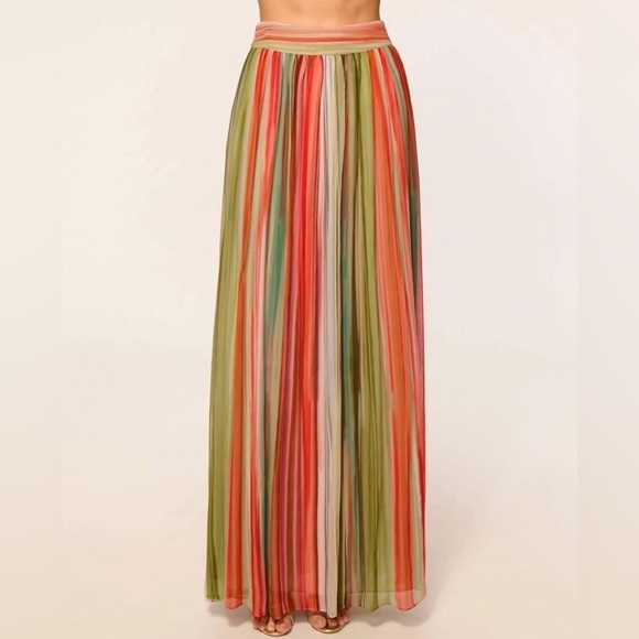 Ramy Brook Dresses & Skirts - Ramy Brook Lanette Silk Chiffon Maxi Skirt Mint Stripe Womens  Size Small